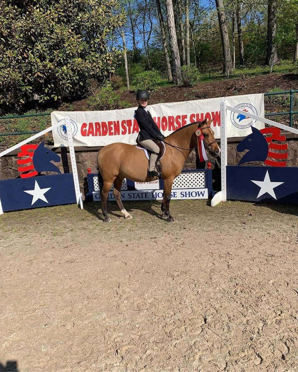 A horse and rider in the ring at the Garden State Horse Show